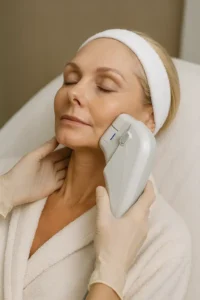 Woman receiving HIFU non surgical facelift treatment Wantage