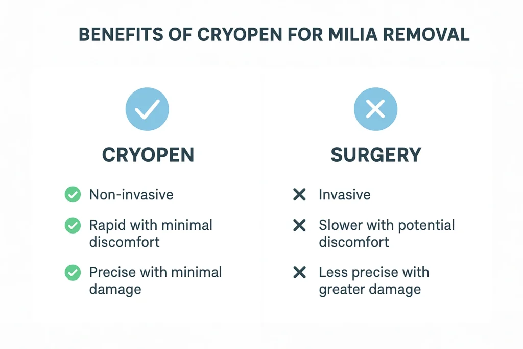 Benefits of cryopen for milia removal Wantage compared to surgical treatments.