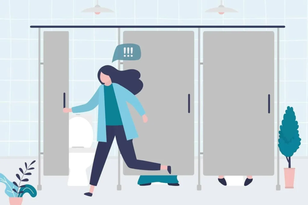 graphic of Urine incontinence Wantage woman running to the toilet.