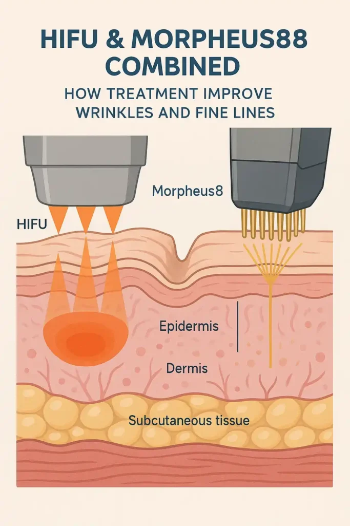 Diagram showing HIFU & Morpeus8 Wantage and the benefits for reduction in wrinkles and fine lines